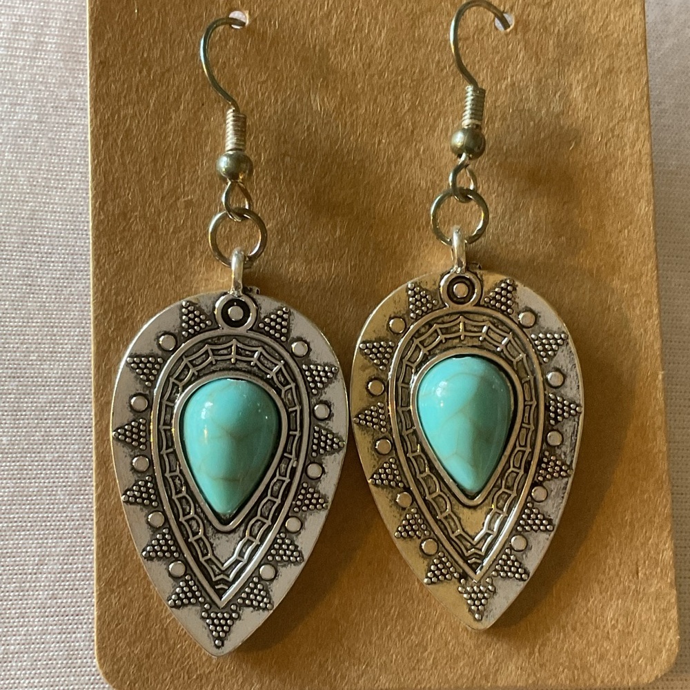 Tibetan/western style teardrop turquoise earrings